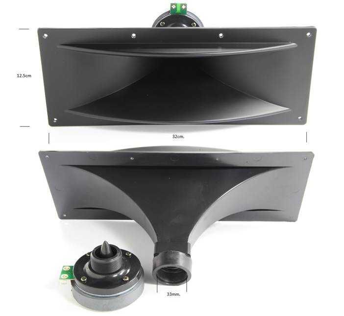 Високочестотен говорител F18, динамичен, пищялка, 30W, 8Ohm, 320x125mm