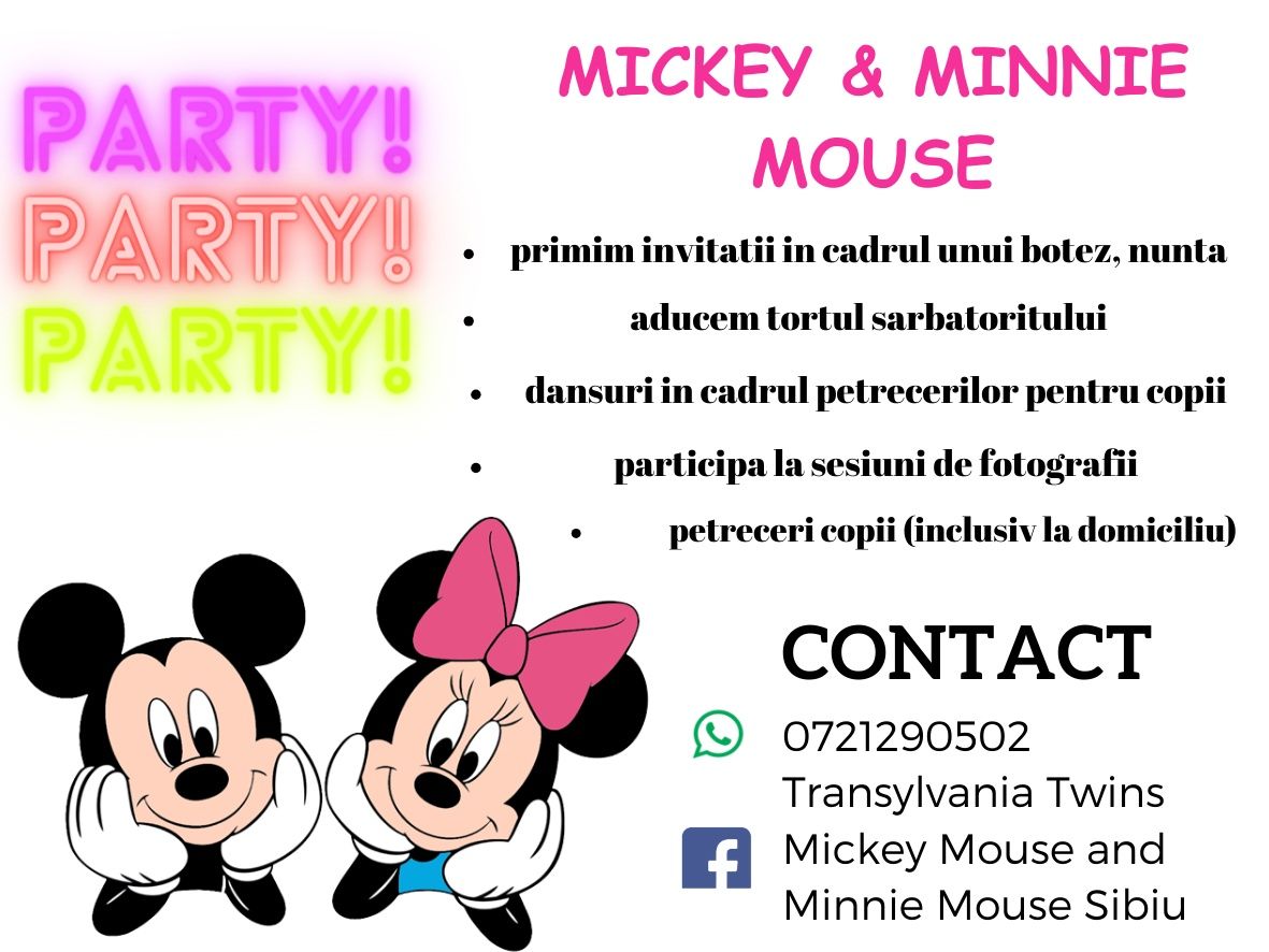 Mickey & Minnie Mouse mascote petreceri Sibiu/Selimbar