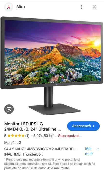 LG Monitor UltraFine 4K MAC 24MD4KL nu trimit