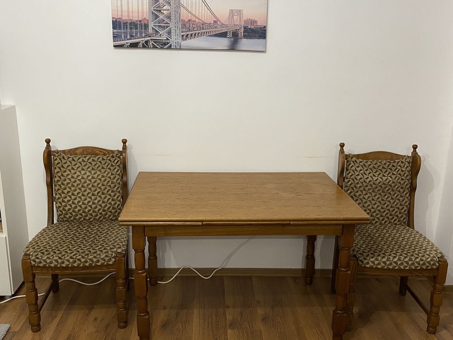 Set masa, scaune si bancheta lemn stejar