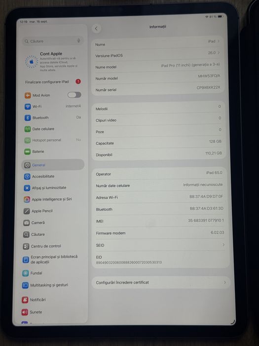 Apple iPad Pro 11 gen.3 M1 128Gb cu 5g sim MDM