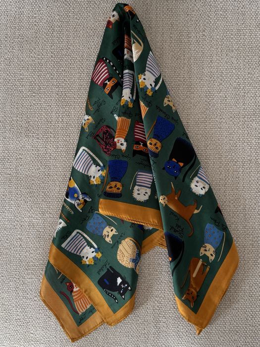 Esarfa cu pisici alb/verde