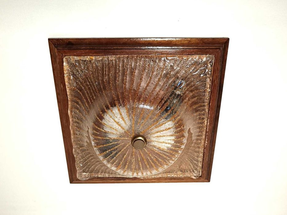 Plafoniera Art Deco, Mid Century, Barovier i Toso, lemn, vintage