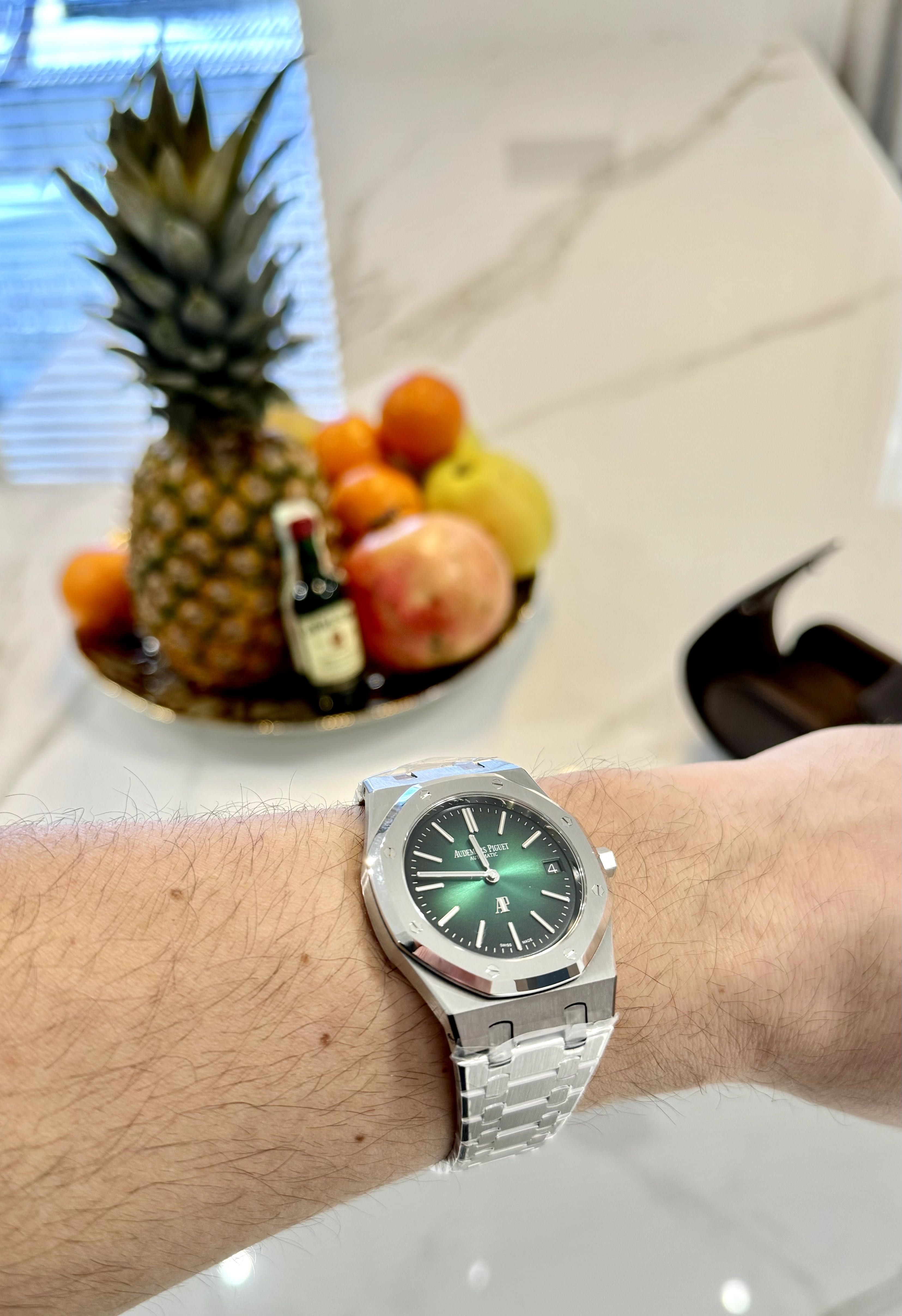 Ceasuri barbati AP royal oak extra thin silver-green