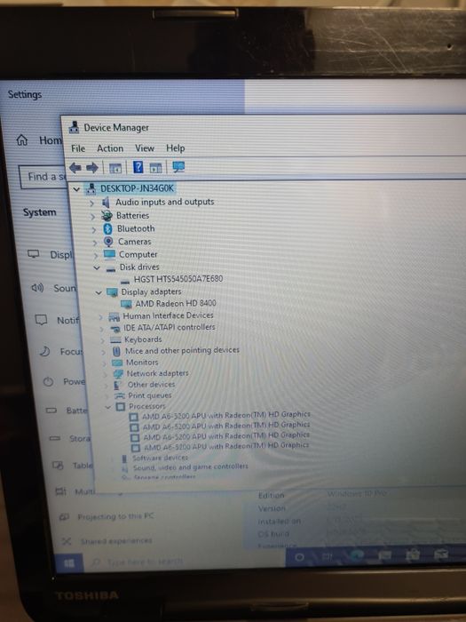Laptop Toshiba Amd A6 quad core 8gb hdd 500gb 15,6"led slim hd