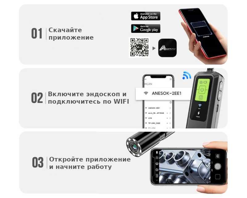 Технический Wi-Fi эндоскоп W600 для двигателя авто