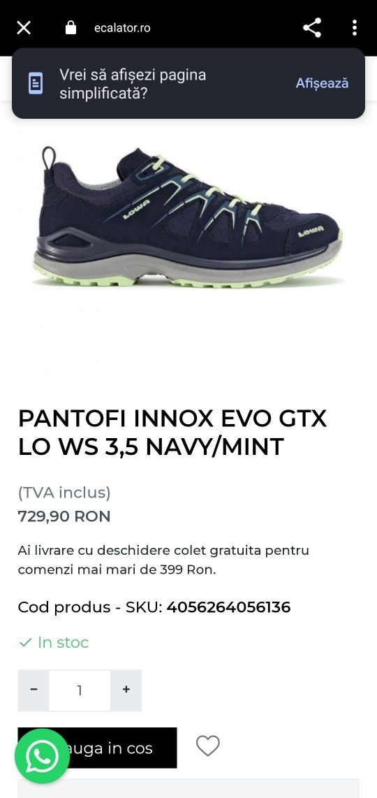 Pantofi sport trekking Lowa Innox EVO GTX LO WS 3,5 Navy / Mint - 37