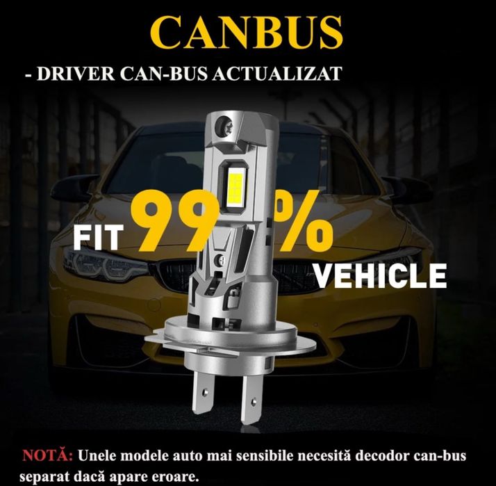 Set 2 becuri H7 LED K7  ~ 100w/10000LM / CANBUS, Lumina Puternica !!!