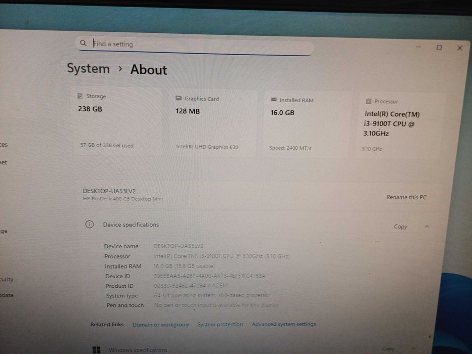 HP mini i3-9100T/16GB DDR4/256GB Nvme SSD