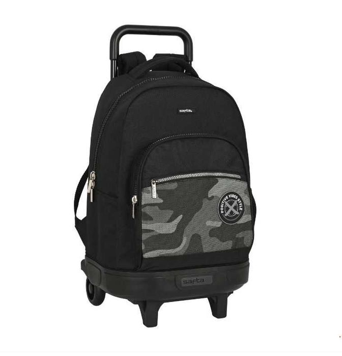 Ghiozdan cu roti, Safta, Poliester, Compartimentat, 33x45x22 cm, Negru