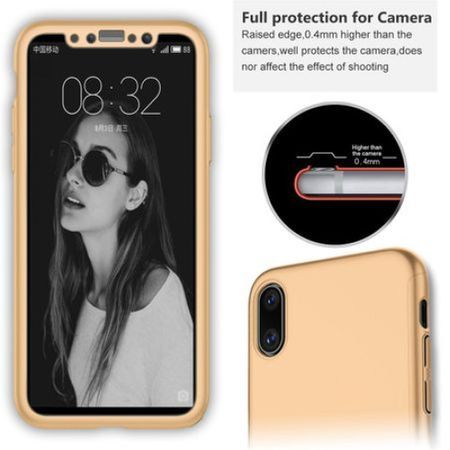 Husa GloMax FullBody Gold pentru Apple iPhone XS cu folie de sticla in