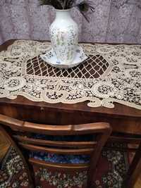Masă lemn masiv, nuc extensibilă de sufragerie cu 4 scaune tapițate