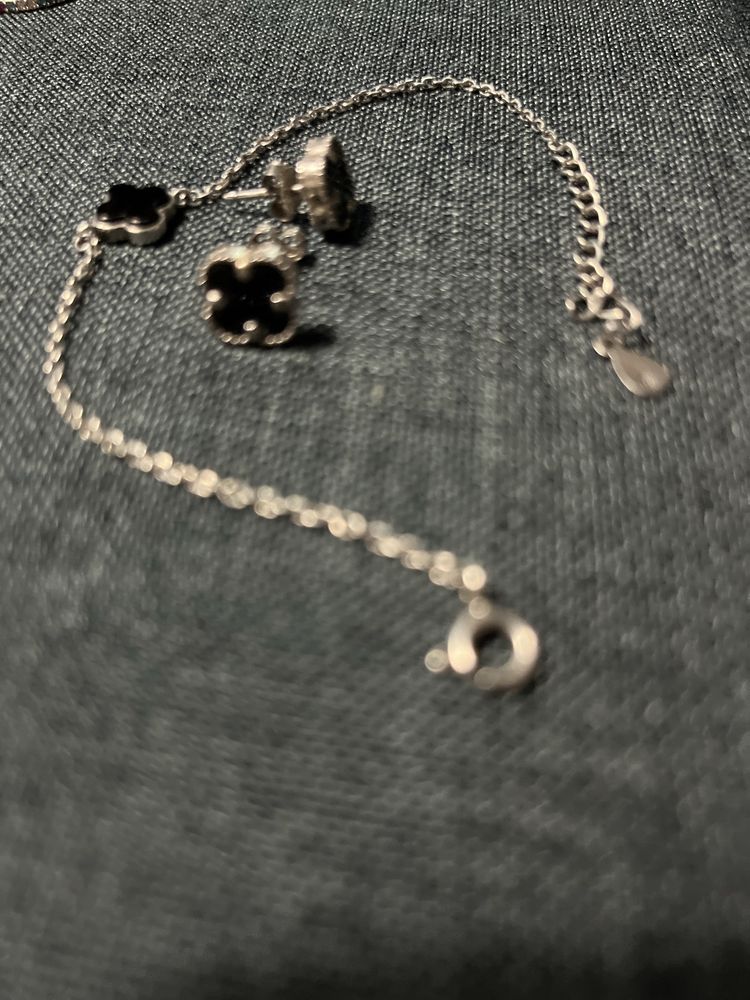 Сребърни обеци, гривна  Van Cleef и Пръстен 12 те камъка