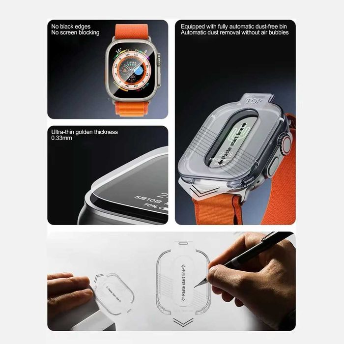 Стъклен протектор с лесно поставяне за Apple Watch Ultra 1 | 2 | 3