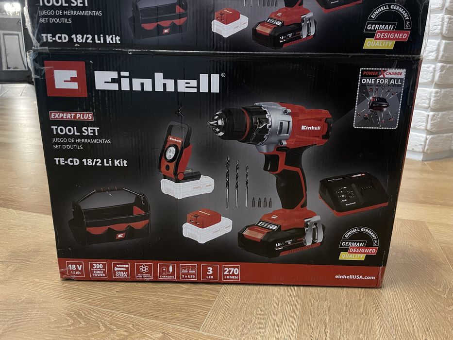 Шуруповерт Einhell TE-CD 18/2+набор крутых допов