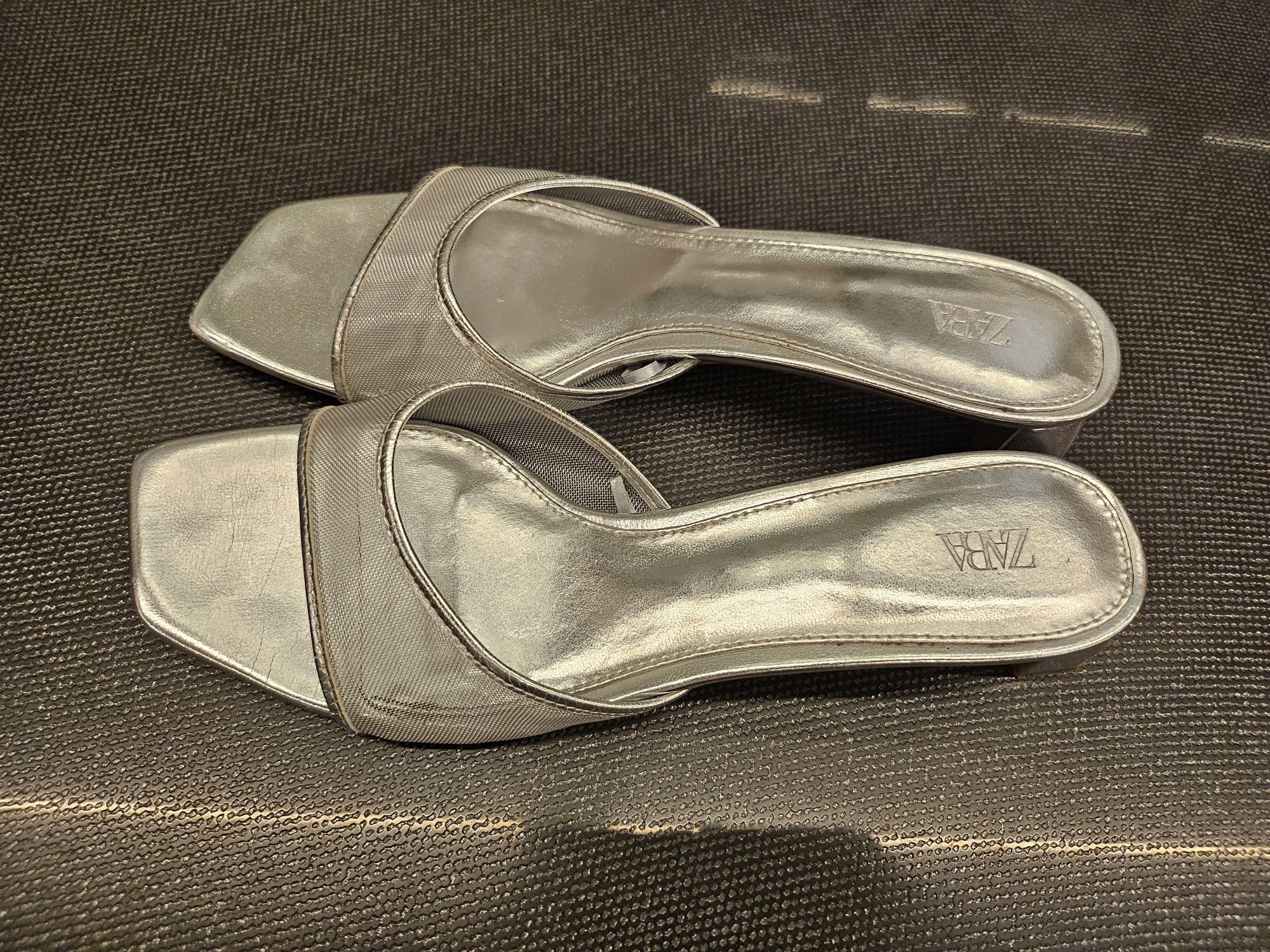 ZARA чехли сребро и тюл н.38