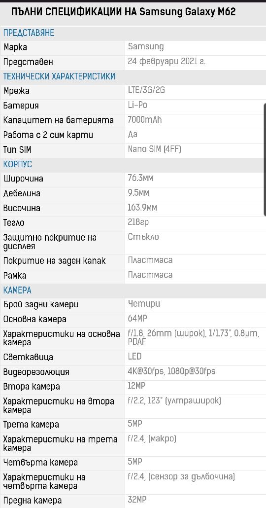 Смартфон Samsung Galaxy M62