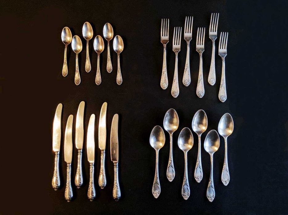 2x SET-uri de 24 piese TACAMURI ROCOCO Rusia Argintate Placate argint