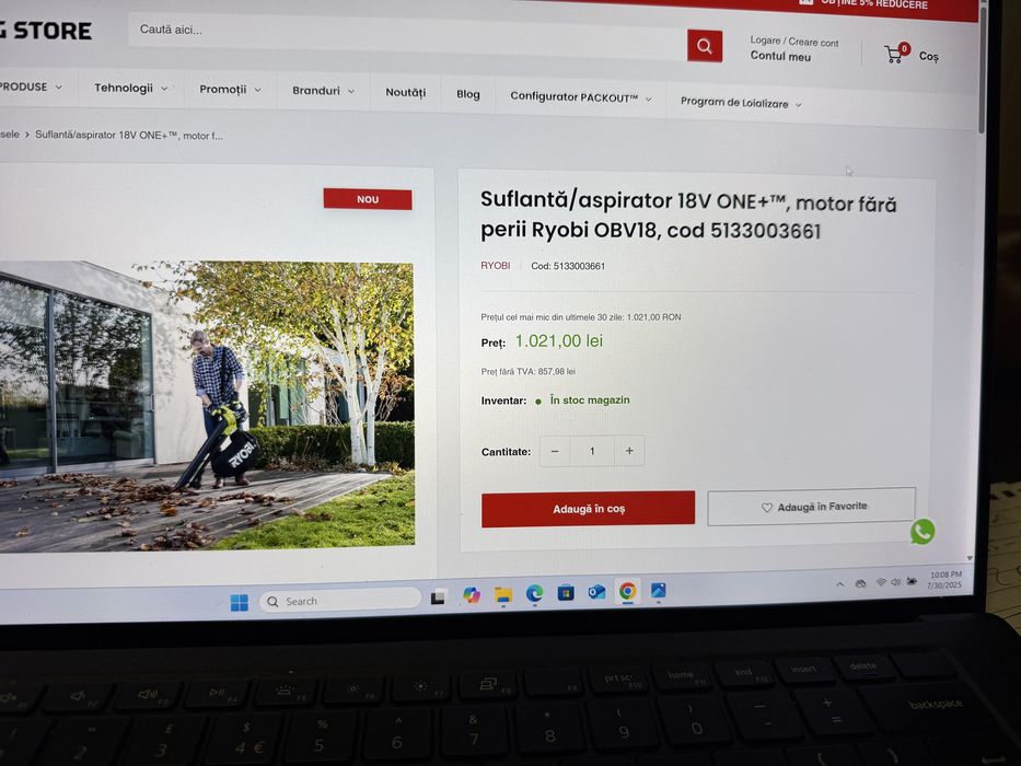 RYOBI-Suflantă/aspirator 18V ONE+™, motor fără perii