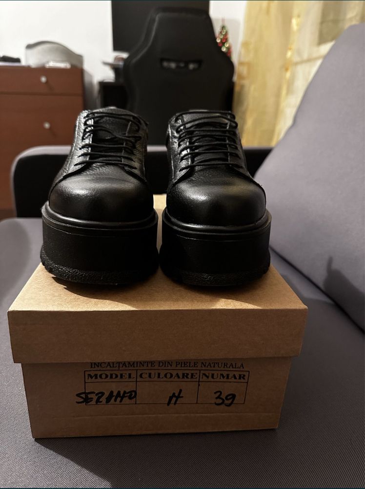 Pantofi dama piela naturala cu platforma plata,SERANO NEGRU 39