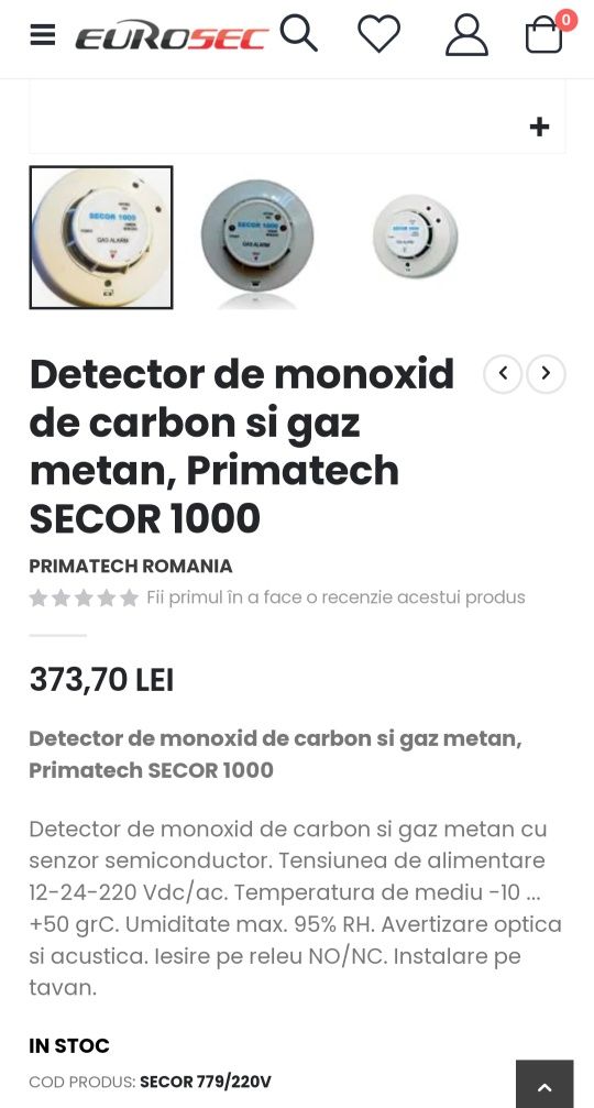 Detector monoxid carbon si gaz Secor 1000