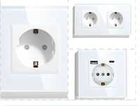 Стъклени контакти за стена – модерни, с USB портове
