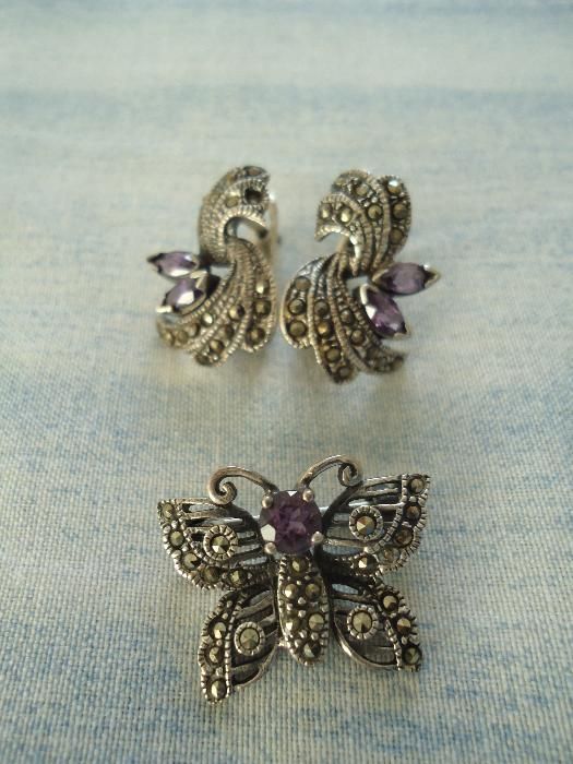 Set marcasite: cercei, broșa si cruciuliță