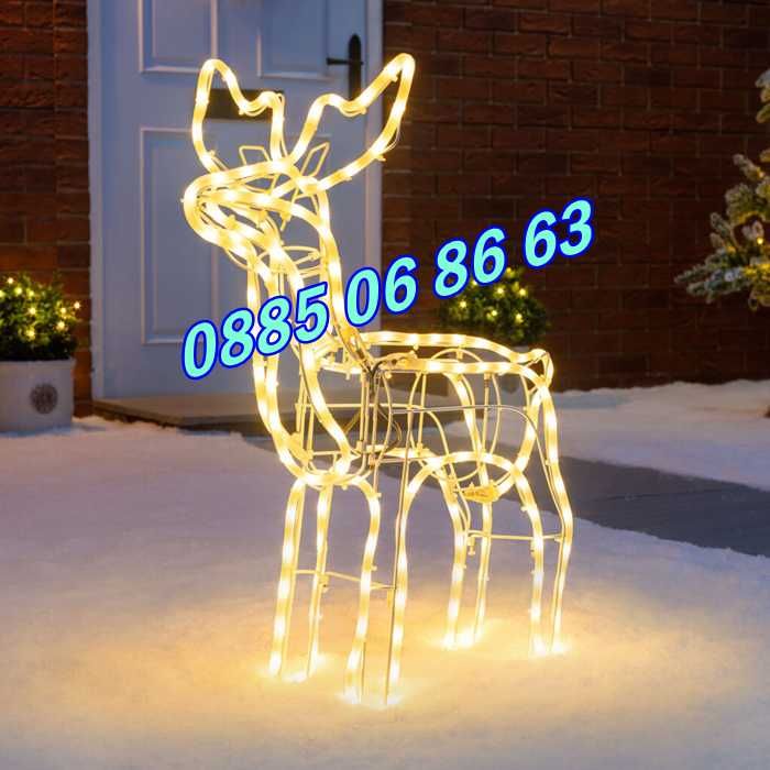 Коледен светещ елен, коледна украса, синя светлина