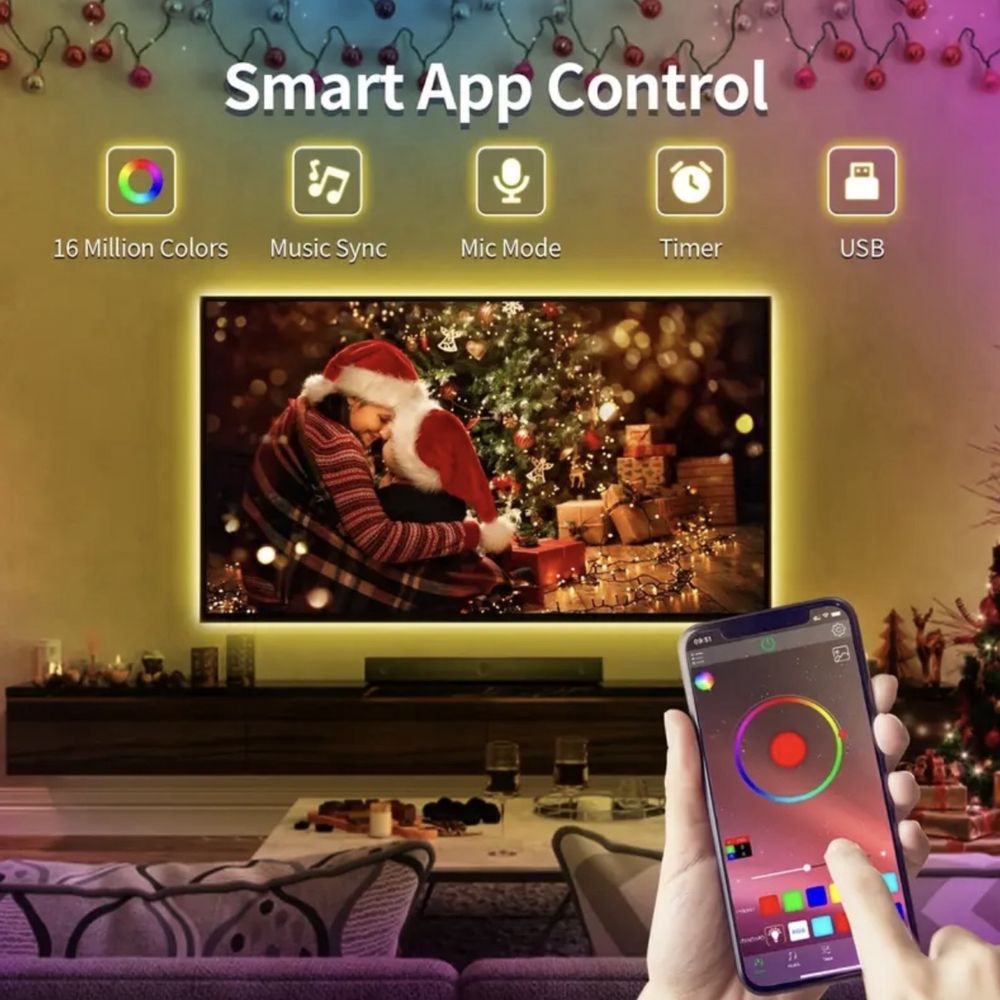 RGB Led ленти 5 метра, Music Sync, App + remote control