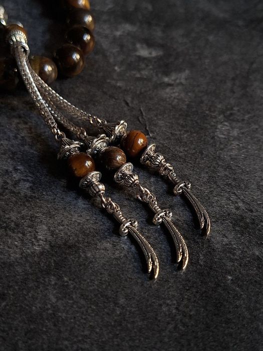 Премиальные чётки(тасбих) ручной работы из тигрового глаза — 33 бусины