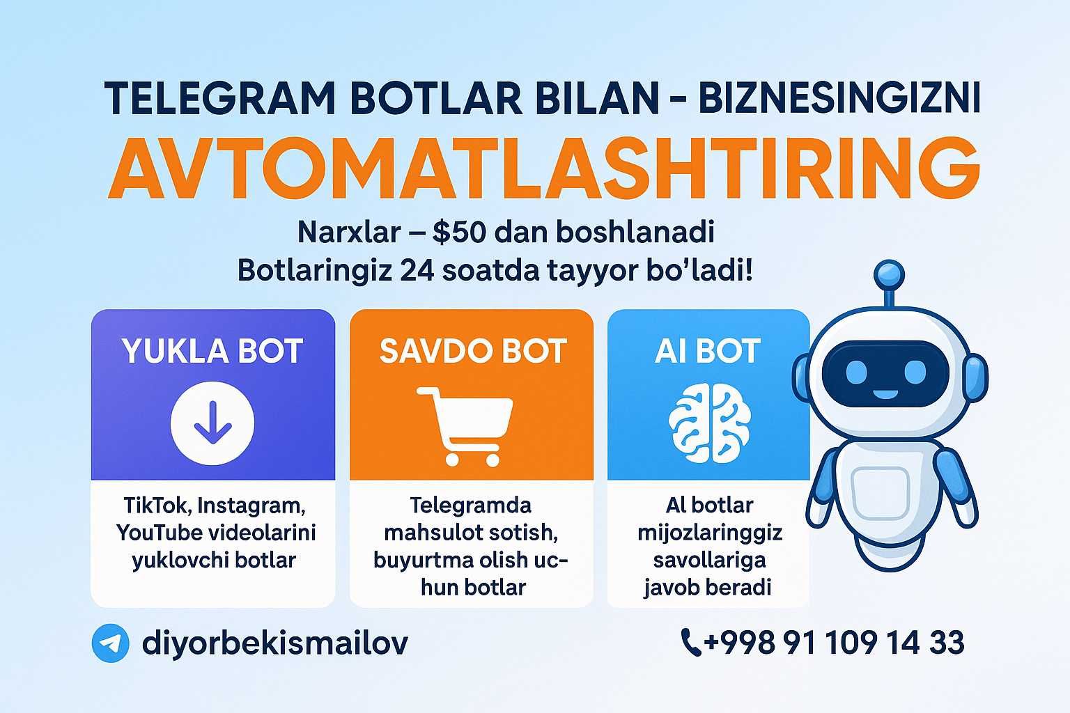 Telegram Bot Yaratish Xizmati | Телеграм Бот Яратиш Хизмати
