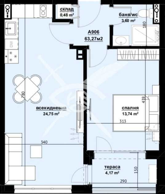 Продава се Двустаен апартамент в Бургас, Изгрев - 63 кв.м за 1191 €/кв.м - Снимка #1
