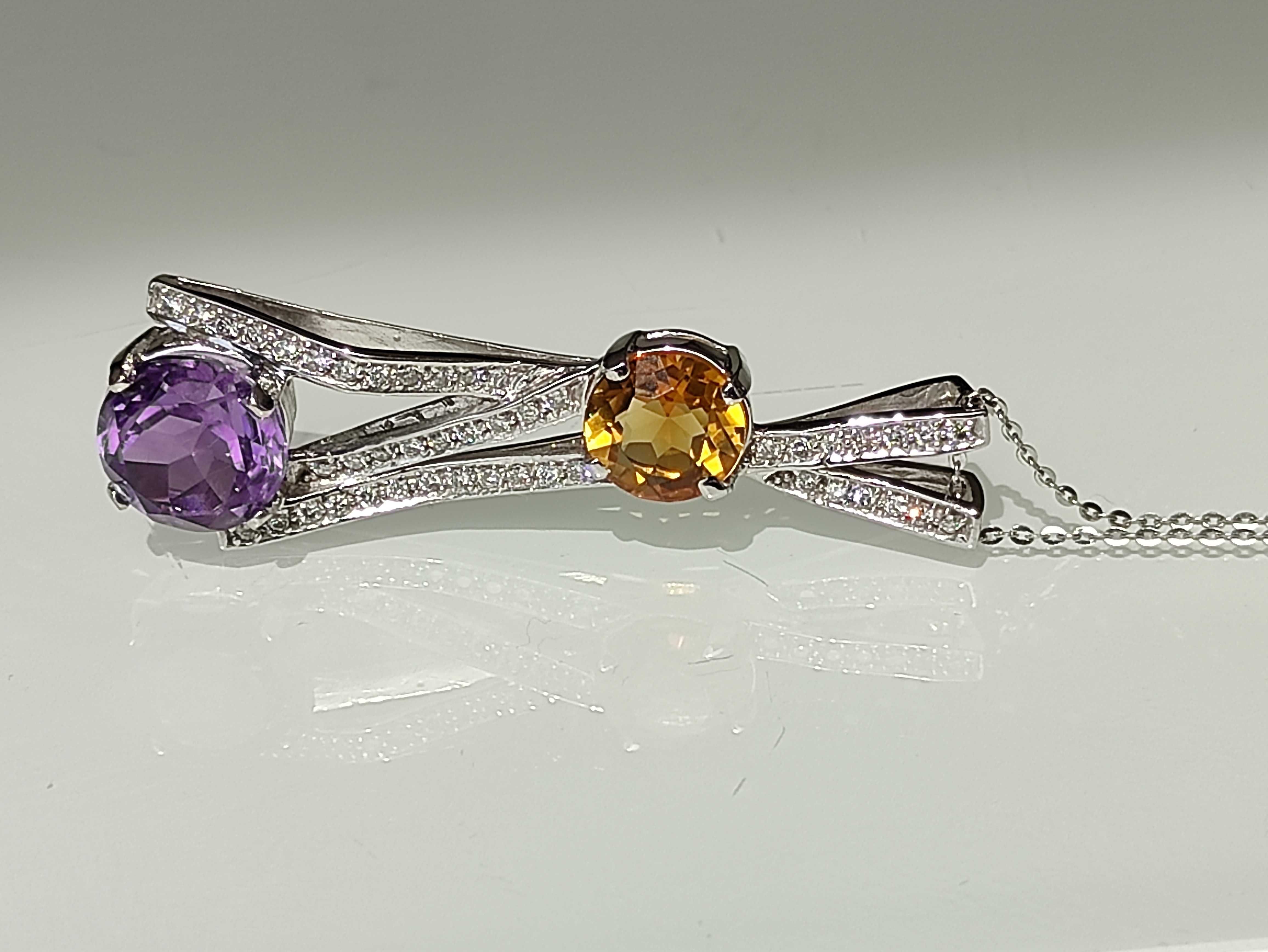 Colier aur 14k cu diamante si amethyst & citrine