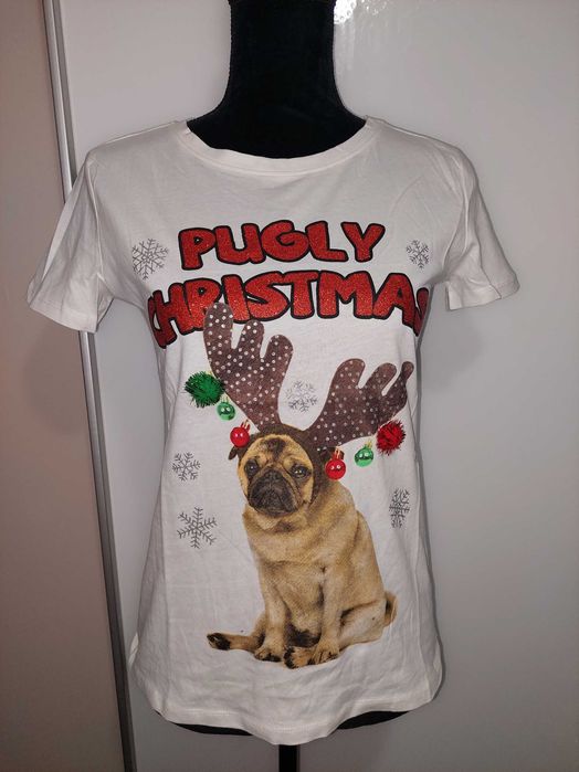 Tricou alb cu catel cu ciucurasi colorati NOU