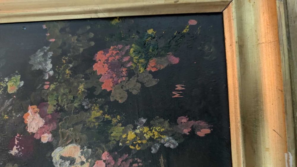 Tablou vechi pictura in ulei pe panza. Natura moarta buchet de flori.