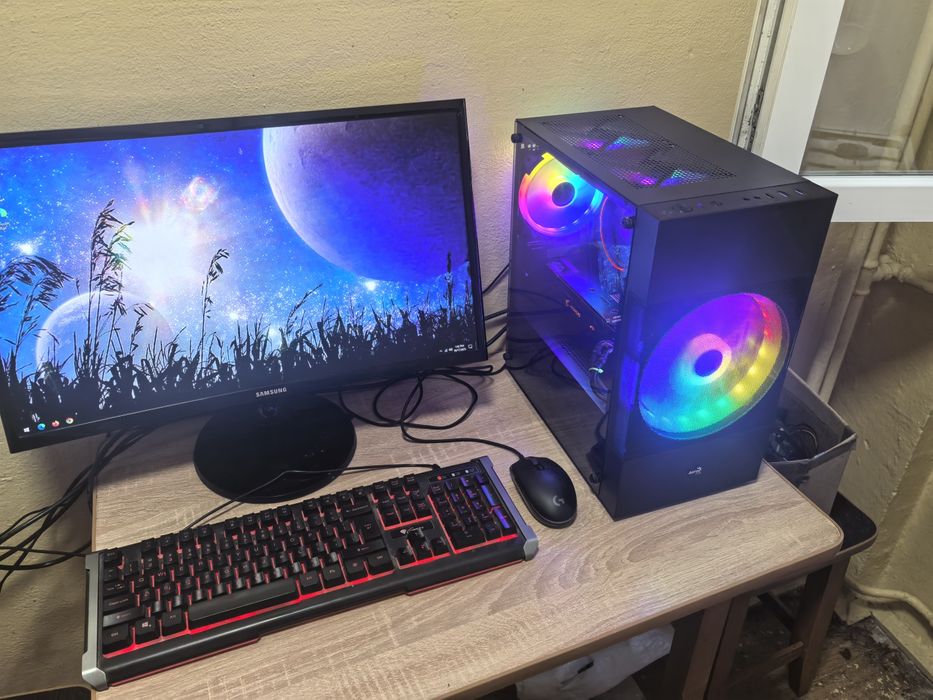Calculator complet de gaming Ryzen 7 2700X cu monitor și periferice