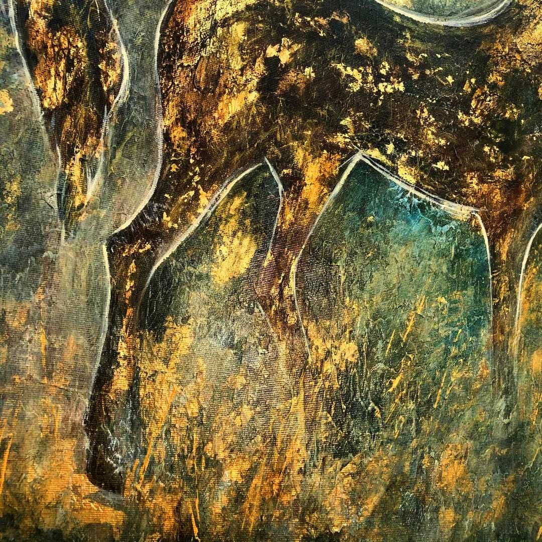 Картина холст масло золотой конь лошадь национальная этно живопись