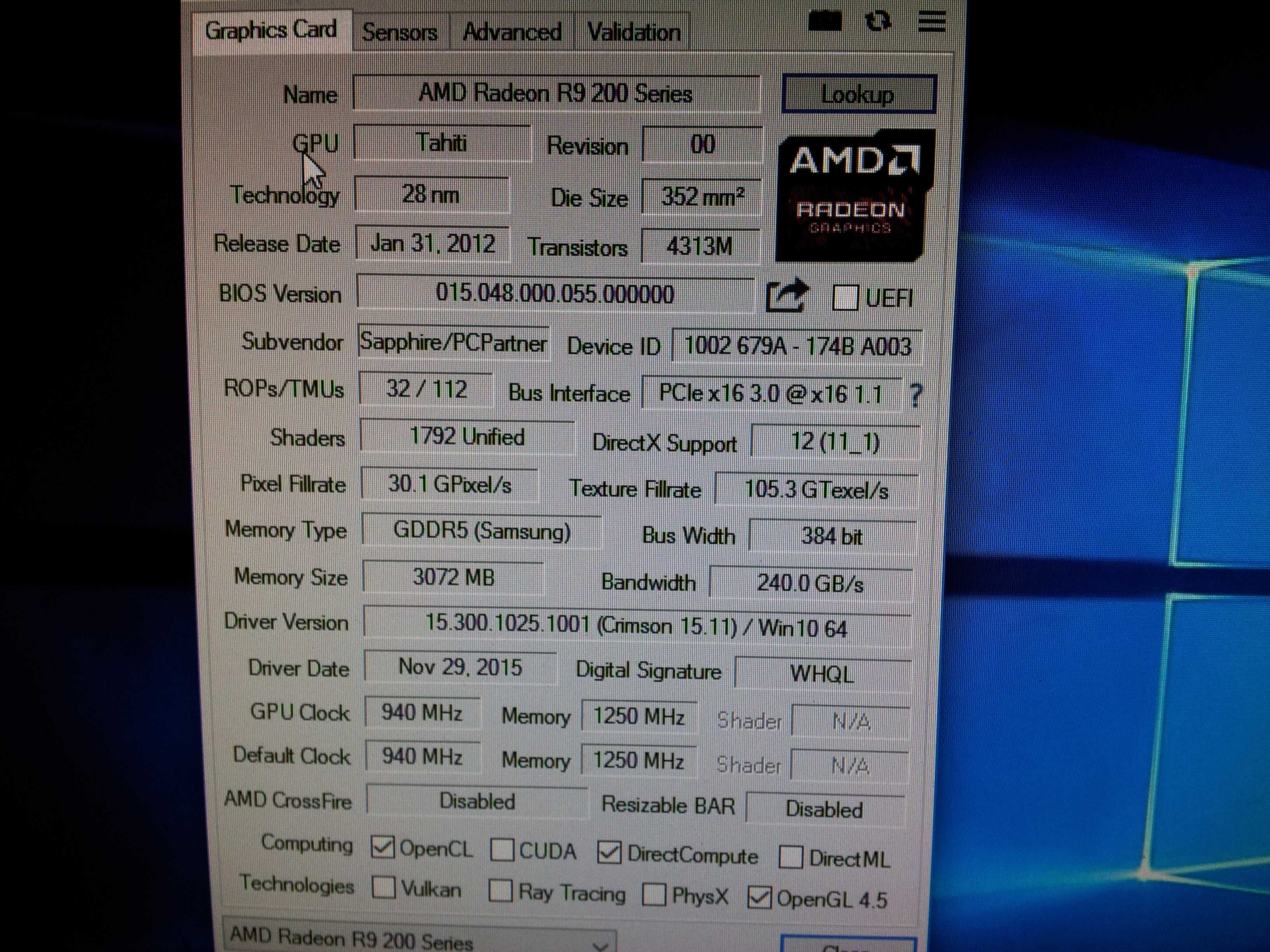 Видео карта AMD Radeon R9 280 3GB GDDR5 384bit