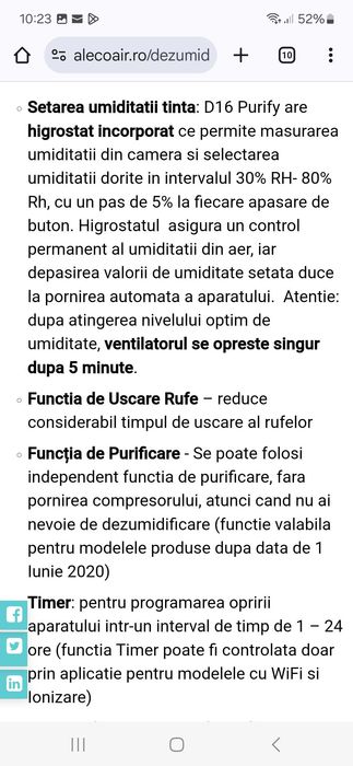 Vand dezumidificator Alecoir D16 purify impecabil in garantie