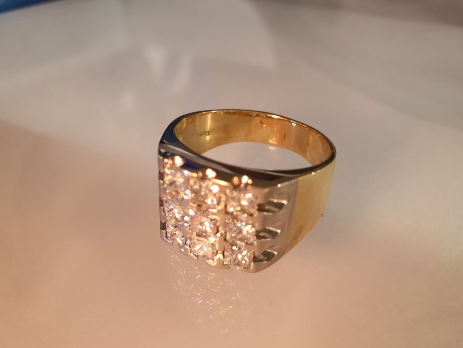 Inel ,ghiul barbați aur alb +galben 18 k cu diamante naturale 2.12 ct