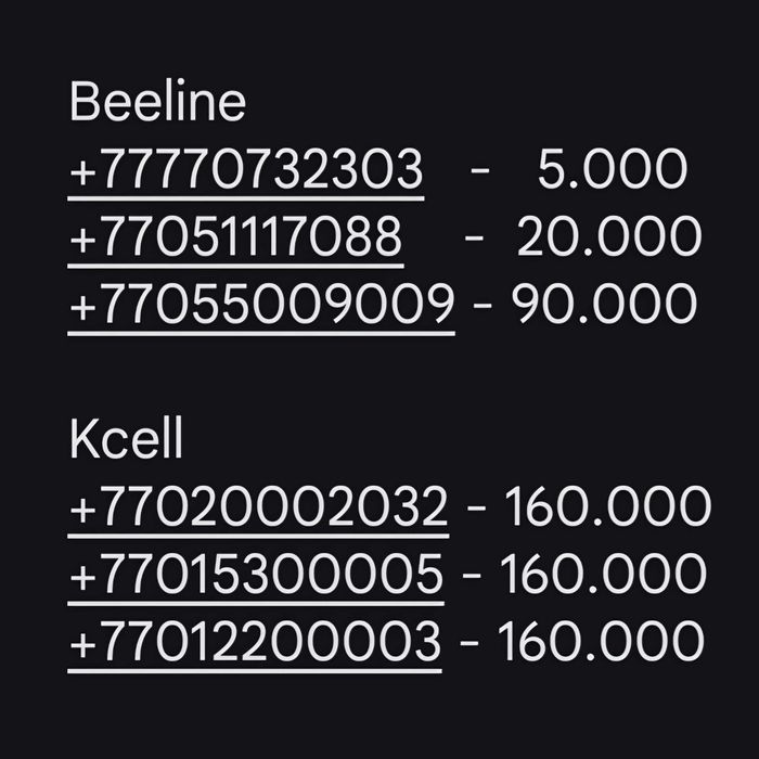 Новые номера Kcell, Beeline