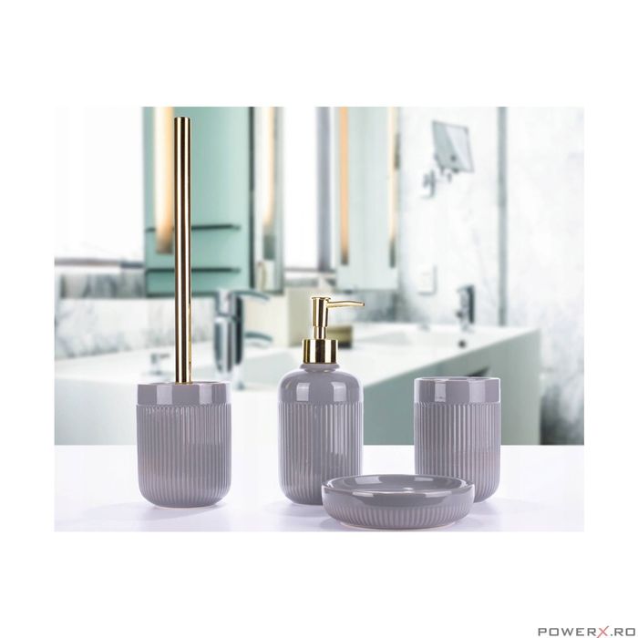 Perie wc cu suport din ceramica, gri, design modern, model Athena,