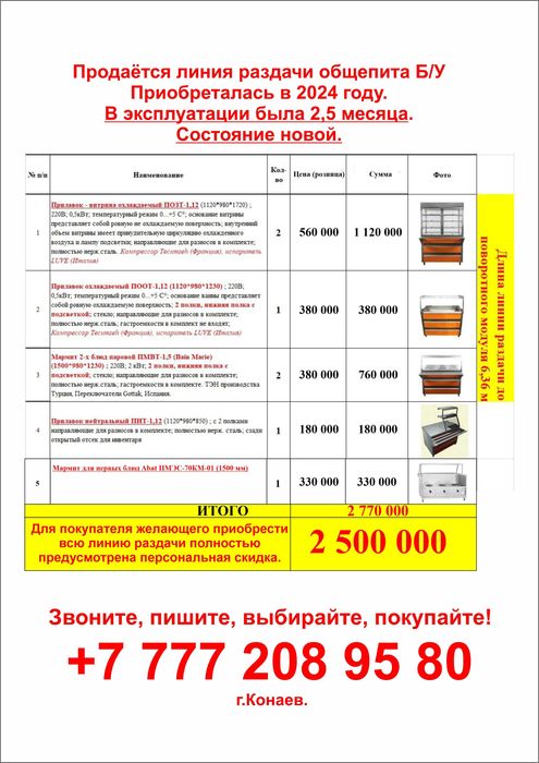 Линия раздачи, мармит, холодильный прилавок