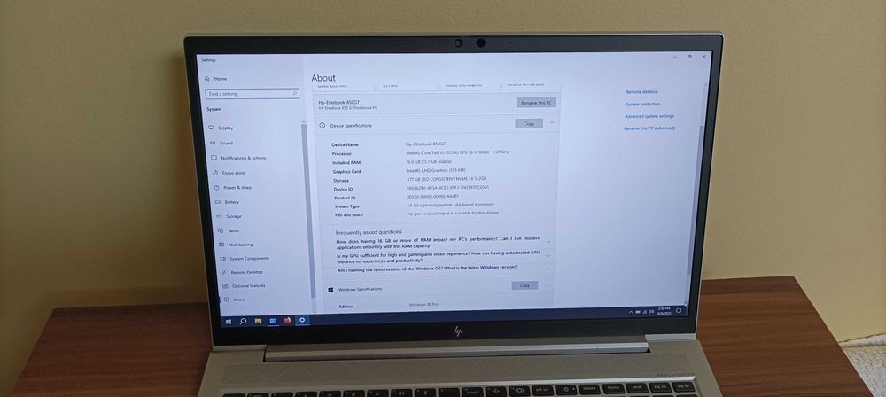 Laptop Hp EliteBook i5 10310U Gen 10 SSD 512 16GB DDR4 15.6"FHD IPS