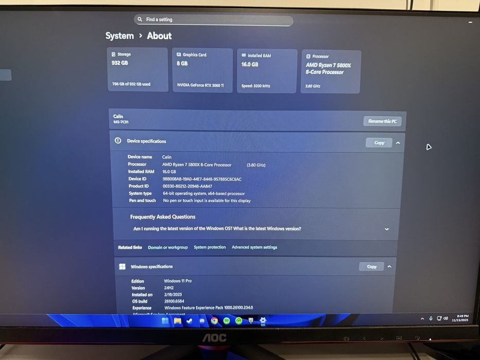 Setup Gaming Calculator RTX 3060ti, Ryzen 7 5800x, 16gb ram ddr4