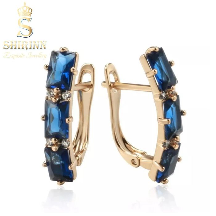 Cercei Luxury Blue Sky, placati cu aur roz 14k