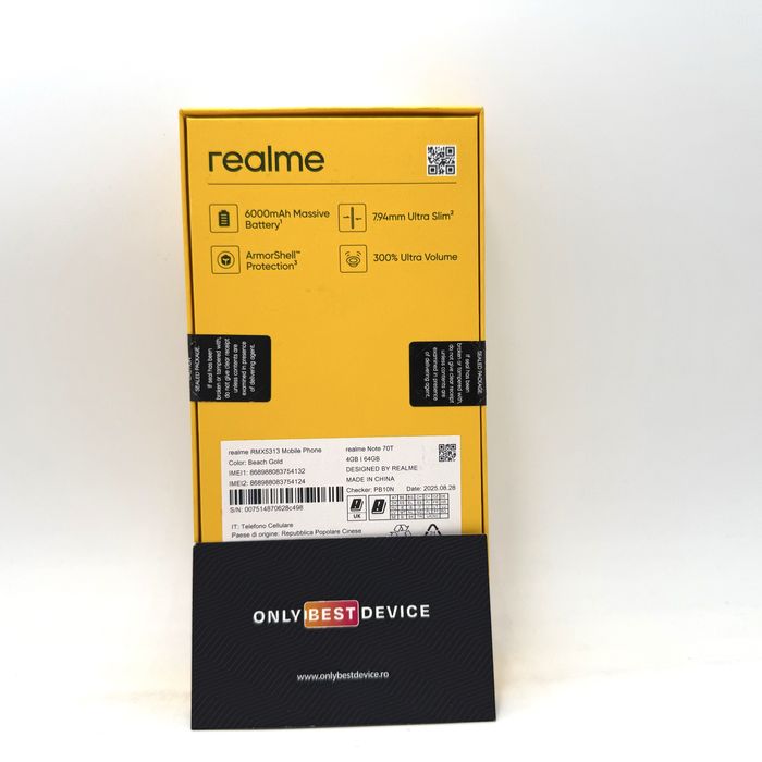 Telefon mobil Realme Note 70T Beach Gold 4GB RAM 64GB