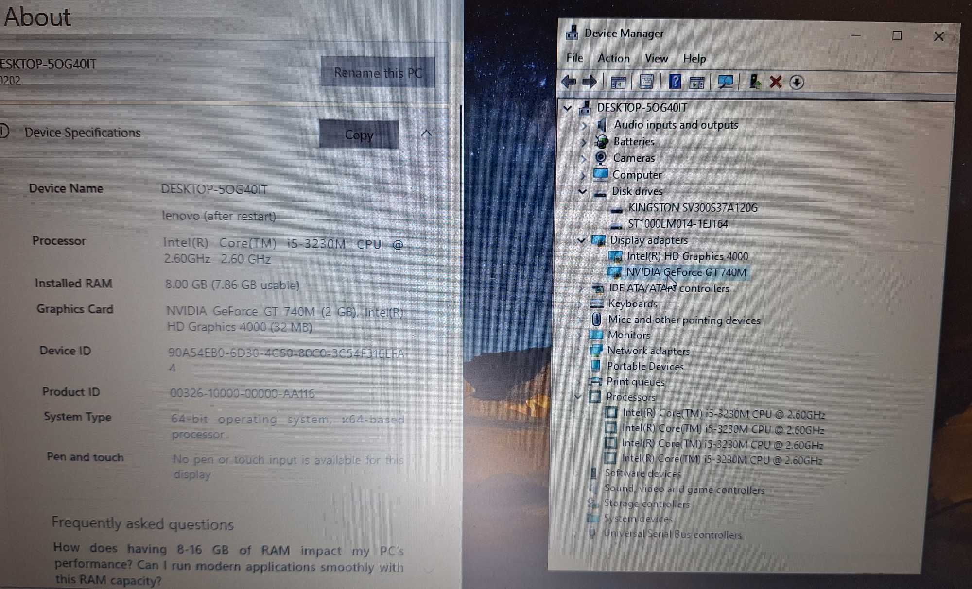15.6' Lenovo Intel Core i5-3230M/Nvidia 740M 2GB/8GB/128GB SSD+1000GB