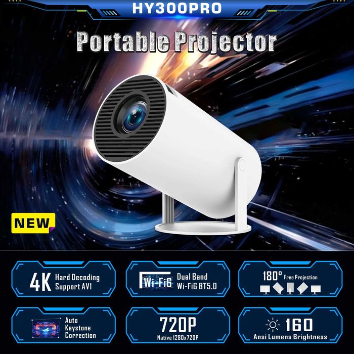 Proiector Smart HY300 Pro Android 11, 720P HD, 160 ANSI, WiFi6, BT5.0