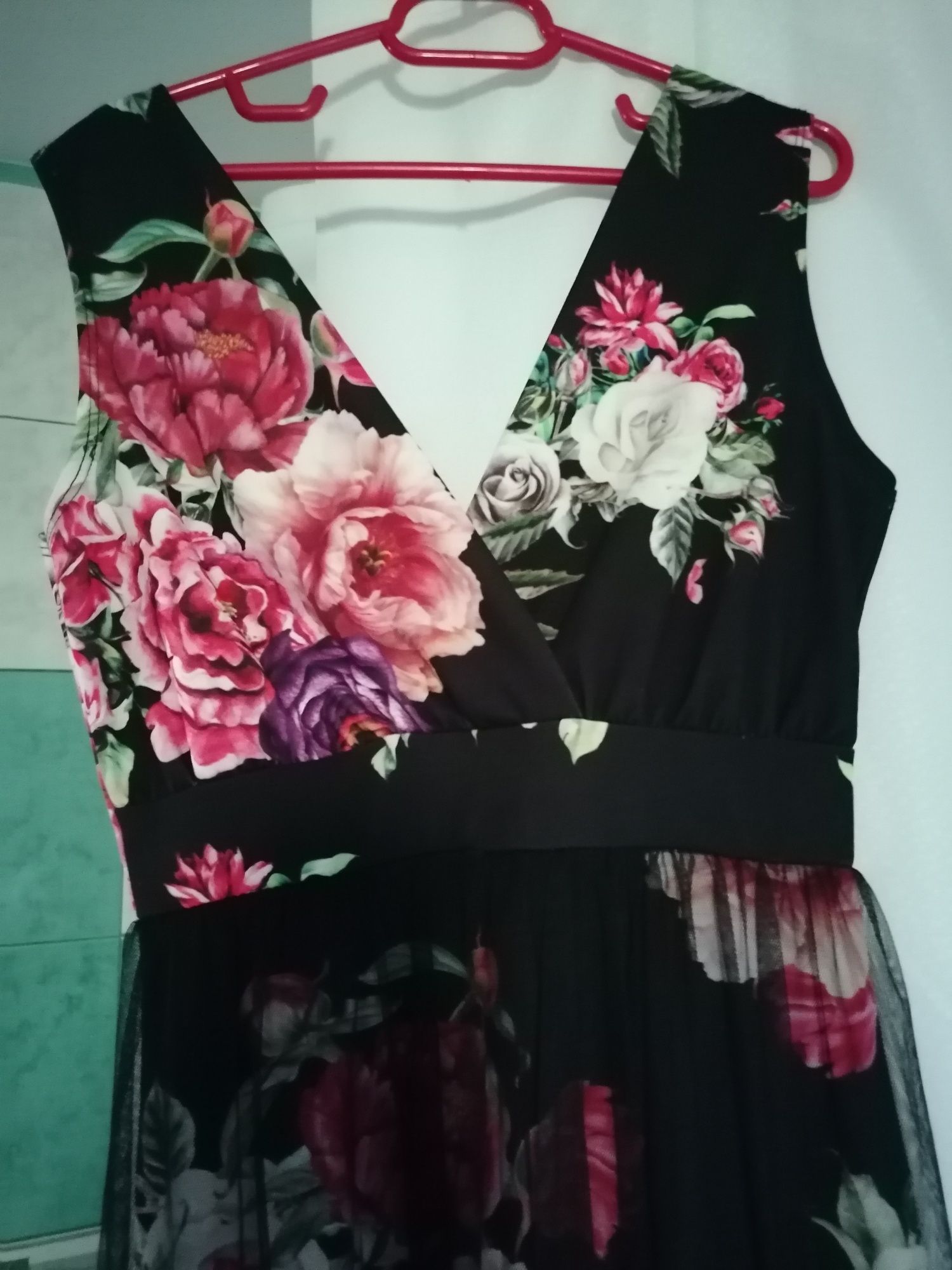 Rochie seară - culoare negru, imprimeu floral Italia